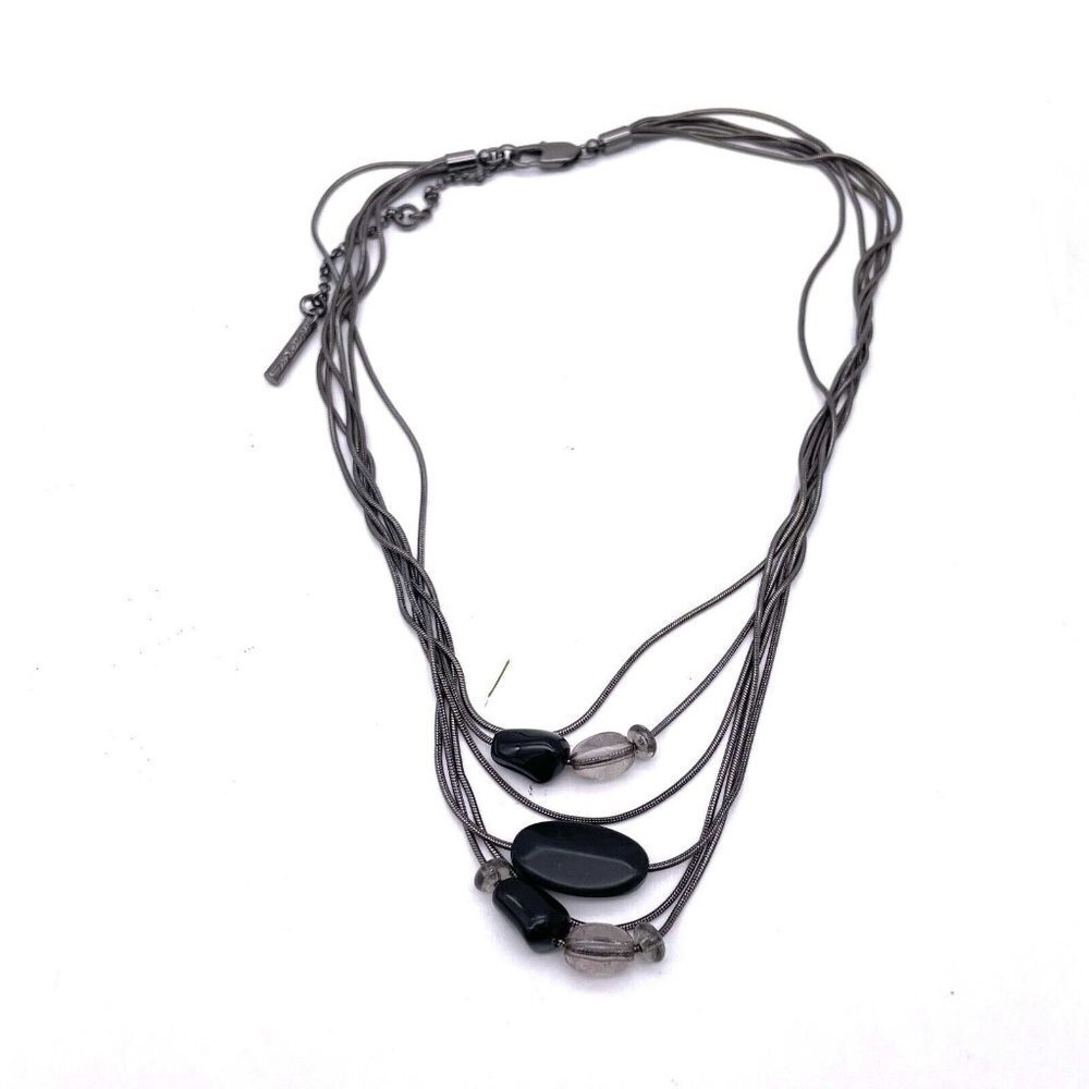 Kenneth Cole Black Gemstone Silver Plated Three Tier Statement Necklace 19.5"